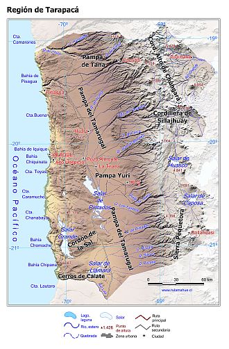 Mapa de la Región de Tarapacá con fondo coloreado