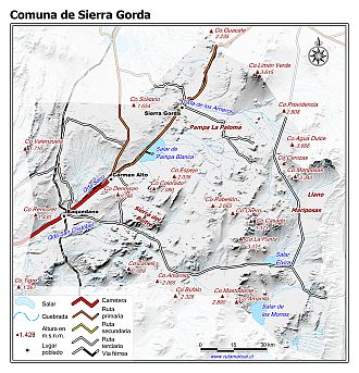 Mapa de la comuna de Sierra Gorda con fondo blanco sombreado