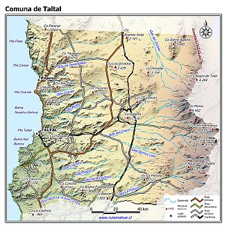 Mapa de la comuna de Taltal con fondo coloreado