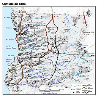 Mapa de la comuna de Taltal con fondo blanco sombreado