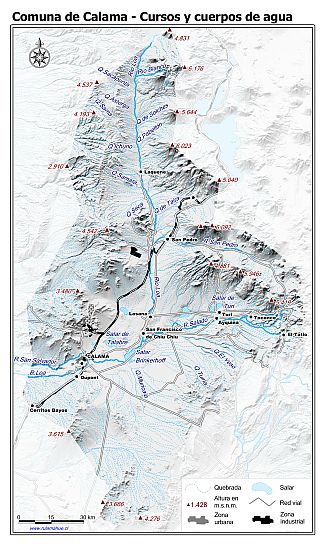 Mapa de la hidrografía de la comuna
