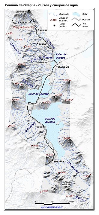 Mapa de la hidrografía de la comuna