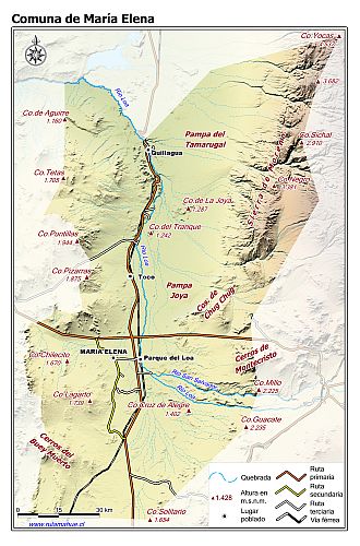 Mapa de la comuna de María Elena con fondo coloreado