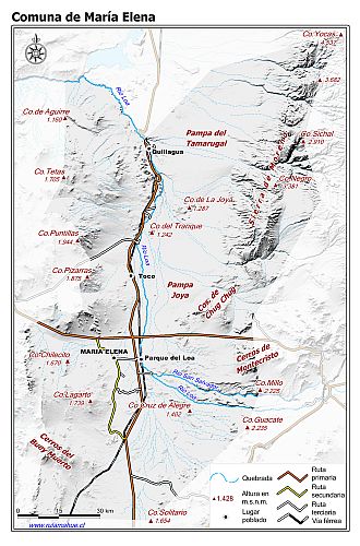 Mapa de la comuna de María Elena con fondo blanco sombreado