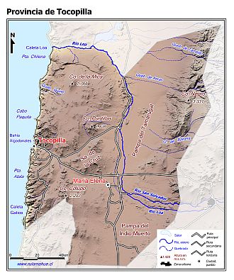 Mapa de la provincia de Tocopilla con fondo coloreado