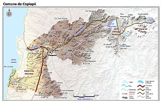 Mapa de la comuna de Copiapó con fondo coloreado