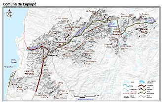 Mapa de la comuna de Copiapó con fondo blanco sombreado
