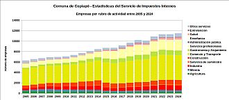 Número de empresas por rubro de actividad entre 2005 y 2024