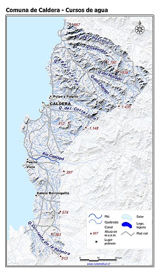 Mapa de la hidrografía de la comuna