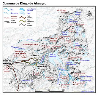 Mapa de la comuna de Diego de Almagro con fondo blanco sombreado