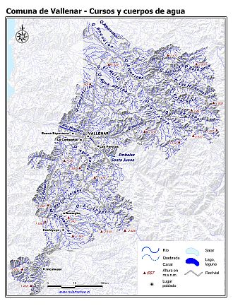 Mapa de la hidrografía de la comuna