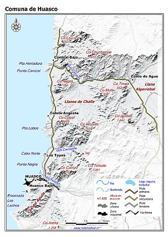 Mapa de la comuna de Huasco con fondo blanco sombreado
