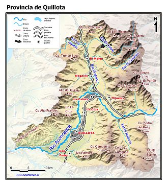 Mapa de la Provincia de Quillota con fondo coloreado