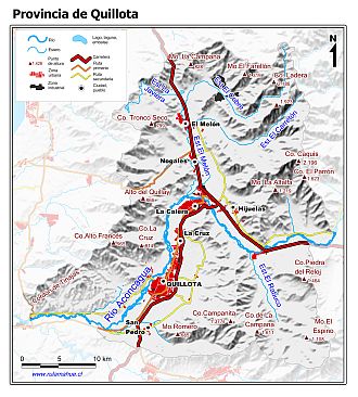 Mapa de la Provincia de Quillota con fondo gris sombreado
