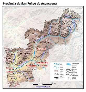 Mapa de la Provincia de San Felipe de Aconcagua con fondo coloreado