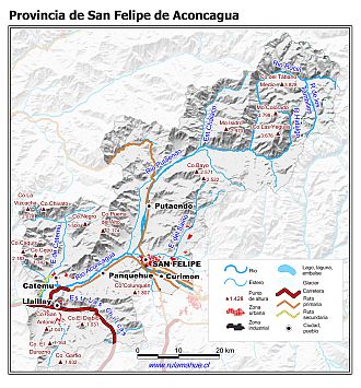Mapa de la Provincia de San Felipe de Aconcagua con fondo gris sombreado