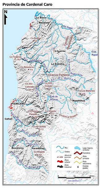 Mapa de la Provincia de Cardenal Caro con fondo gris sombreado