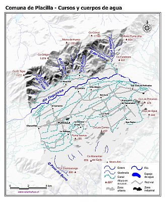 Mapa de la hidrografía de la comuna