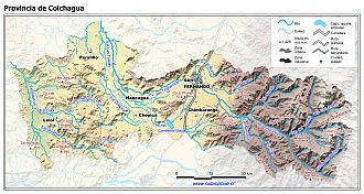 Mapa de la Provincia de Colchagua con fondo coloreado
