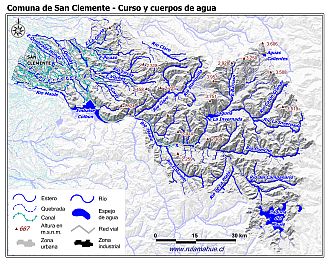 Mapa de la hidrografía de la comuna