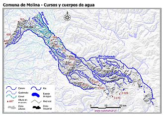 Mapa de la hidrografía de la comuna