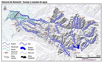 Mapa de la hidrografía de la comuna