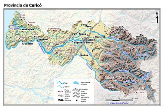Mapa de la Provincia de Curicó con fondo coloreado