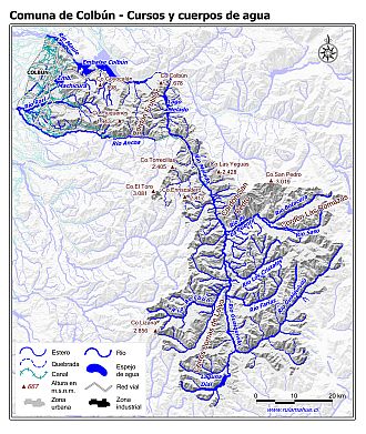 Mapa de la hidrografía de la comuna