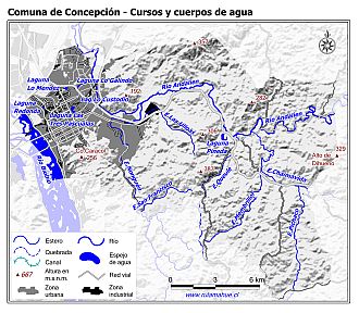 Mapa de la hidrografía de la comuna