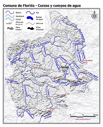Mapa de la hidrografía de la comuna