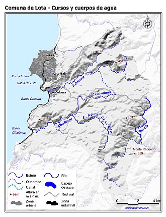 Mapa de la hidrografía de la comuna
