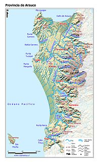Mapa de la Provincia de Arauco con fondo coloreado