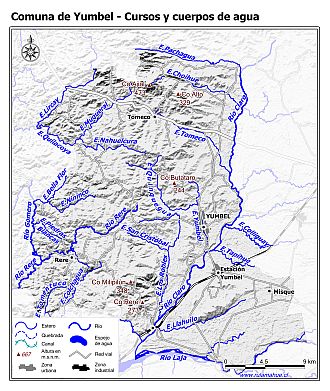 Mapa de la hidrografía de la comuna