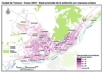 Mapa de la edad promedio de la poblacional por manzana urbana