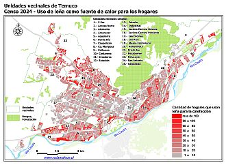 Mapa con graficos que indican la energía utilizada en los hogares para calefaccionar