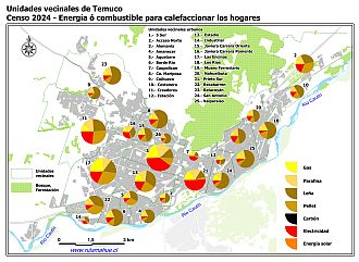 Mapa que indica el uso de la leña como combustible para calefaccionar los hogares