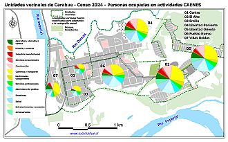 Mapa con graficos que indican la composición de las personas ocupadas por grupo CIUO
