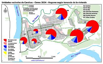 Mapa con graficos que indican la tenencia de la vivienda