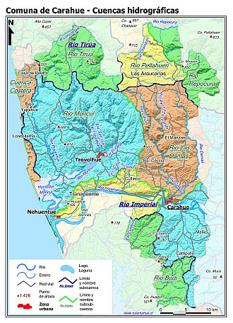 Mapa con de las cuencas hidrográficas de la comunas