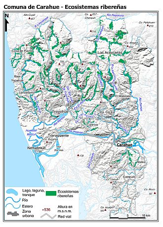 Mapa de la distribución de los ecosistemas ribereñas