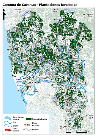 Mapa de la distribución de las plantaciones forestales