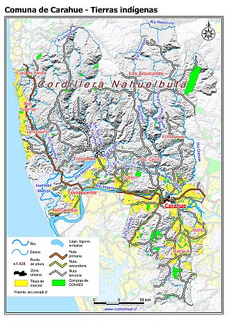 Mapa con las superficies de tierras indígenas