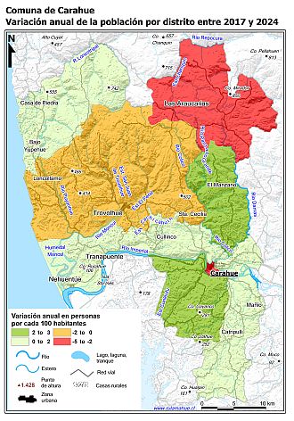 Mapa con la variación anual de la población entre los Censos Nacionales de Población y Vivienda de 2017 y 2024