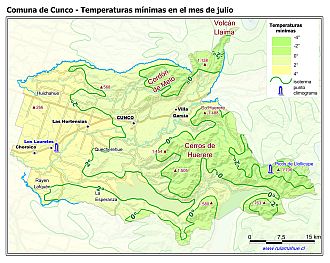 Mapa de las isotermas de las temperaturas mínimas de julio