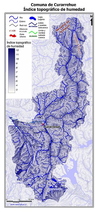 Mapa de la distribución del índice topográfico de humedad