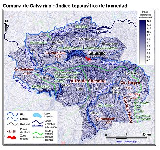 Mapa de la distribución del índice topográfico de humedad