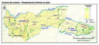 Mapa de las isotermas de las temperaturas mínimas de julio