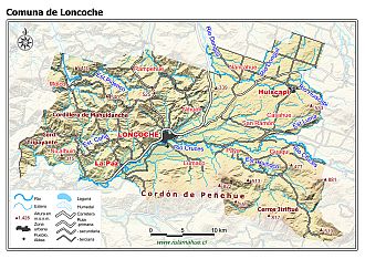 Mapa de la comuna de Loncoche con fondo coloreado
