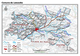 Mapa de la comuna de Loncoche con fondo blanco sombreado