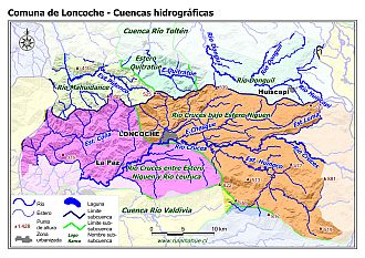 Mapa con de las cuencas hidrográficas de la comunas